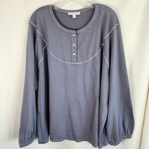 Pure Jill 3X Gray Organically Grown Cotton Top Long Sleeve Button Henley Comfy